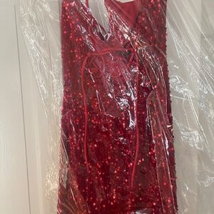 Red sequence evening gown